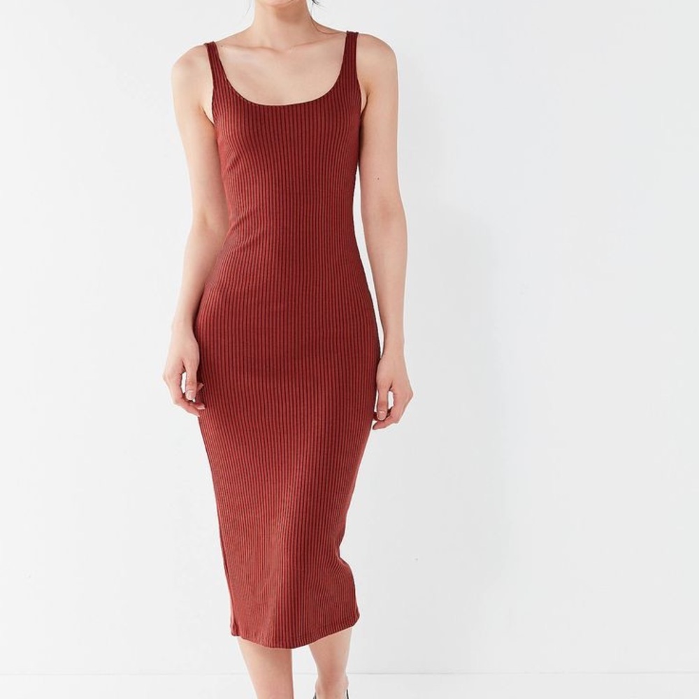 Urban Outfitters Bella Ribbed Knit Bodycon Midi - Rust